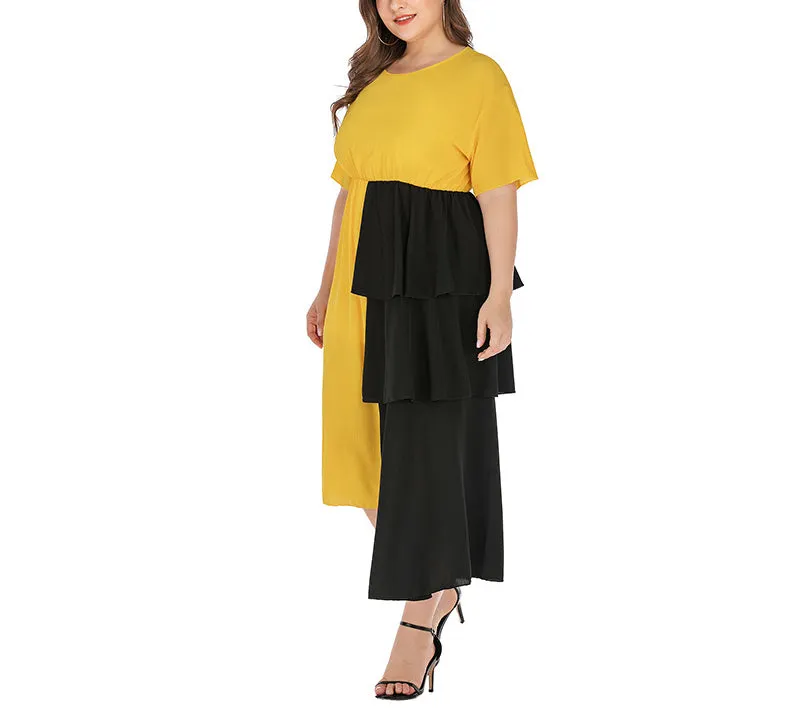 Plus Size Fashion Black and Yellow Stitching Dress