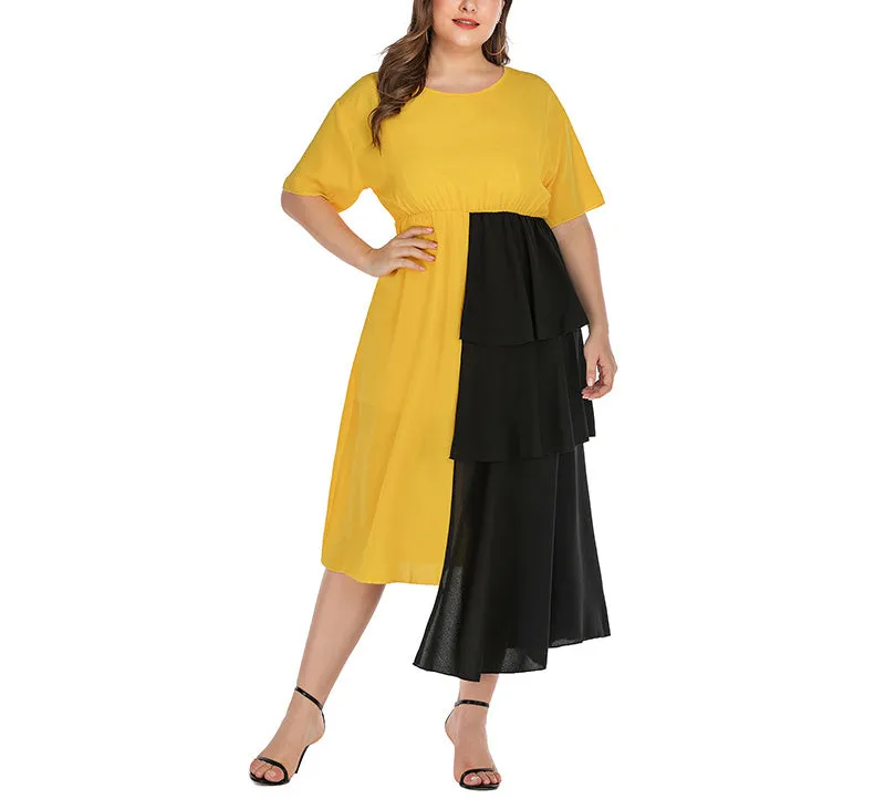 Plus Size Fashion Black and Yellow Stitching Dress