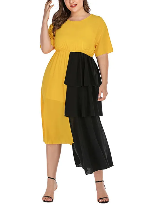 Plus Size Fashion Black and Yellow Stitching Dress