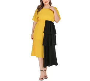 Plus Size Fashion Black and Yellow Stitching Dress