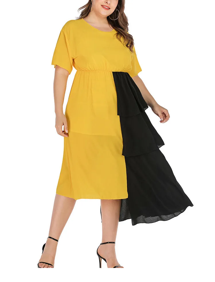 Plus Size Fashion Black and Yellow Stitching Dress