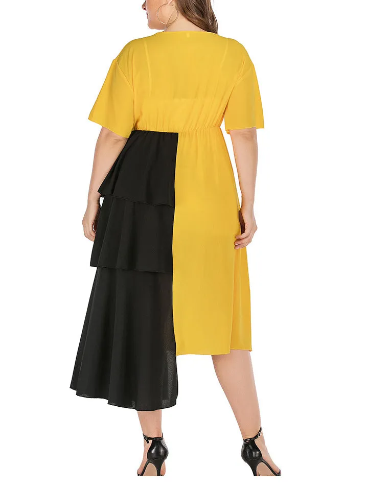 Plus Size Fashion Black and Yellow Stitching Dress