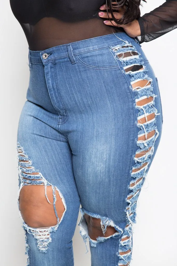 Plus Size High Fashion Side Sliced Skinny Jeans