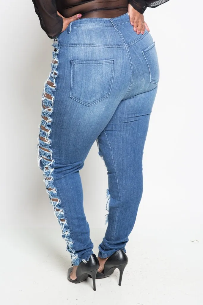 Plus Size High Fashion Side Sliced Skinny Jeans