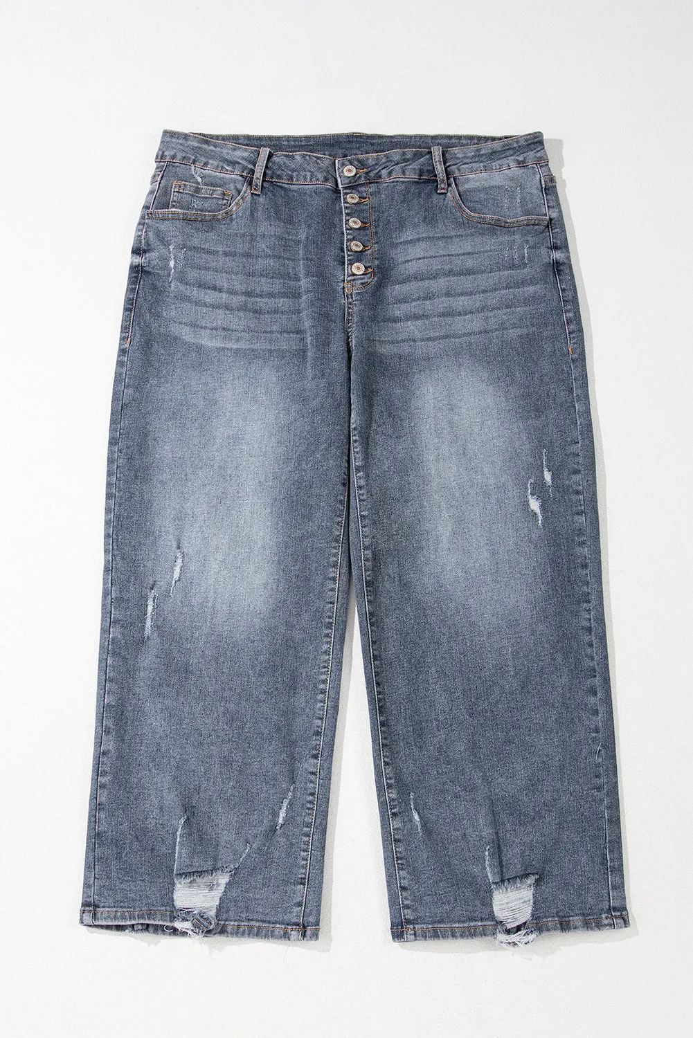 Plus Size High Waist Ripped Straight Leg Jeans