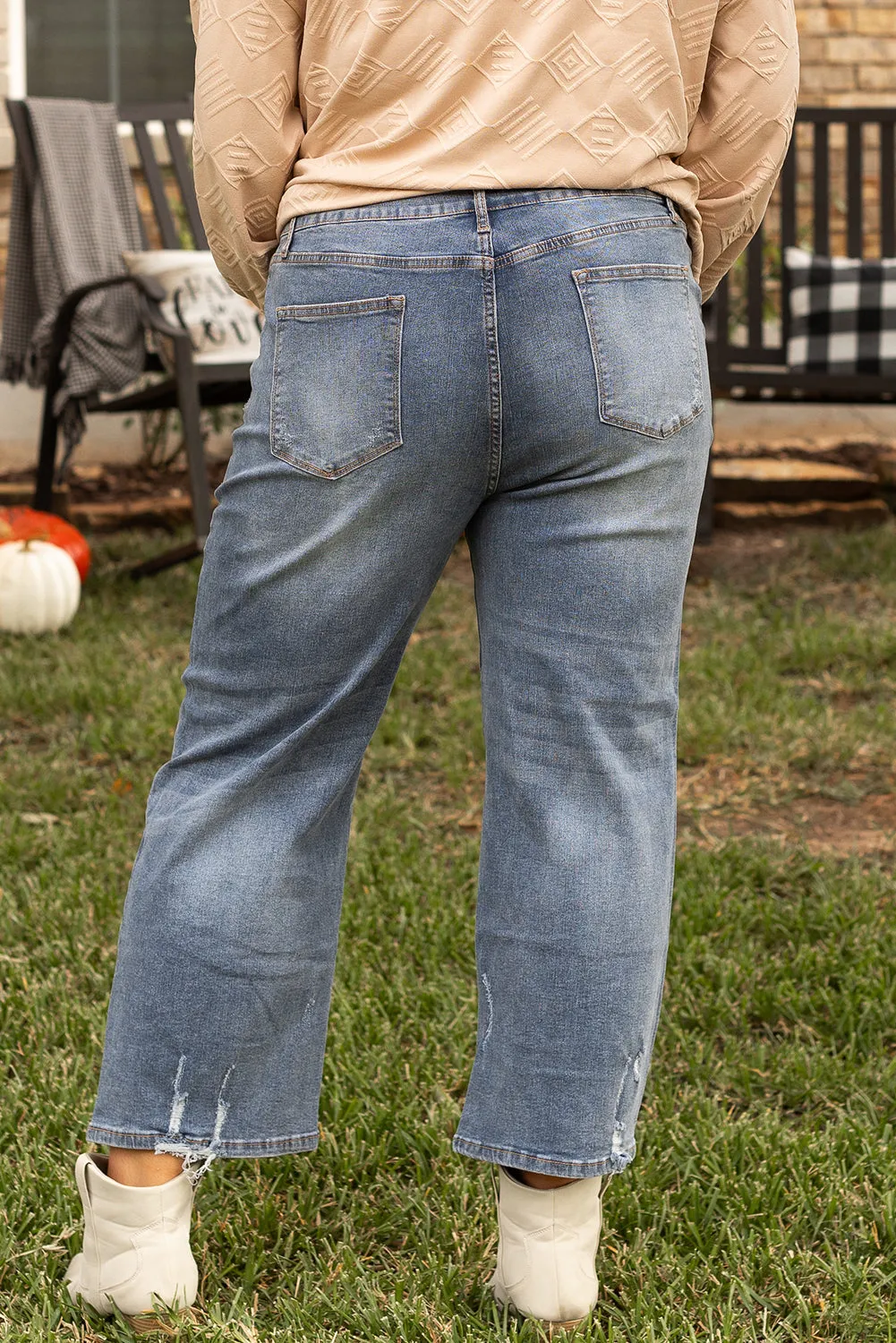 Plus Size High Waist Ripped Straight Leg Jeans