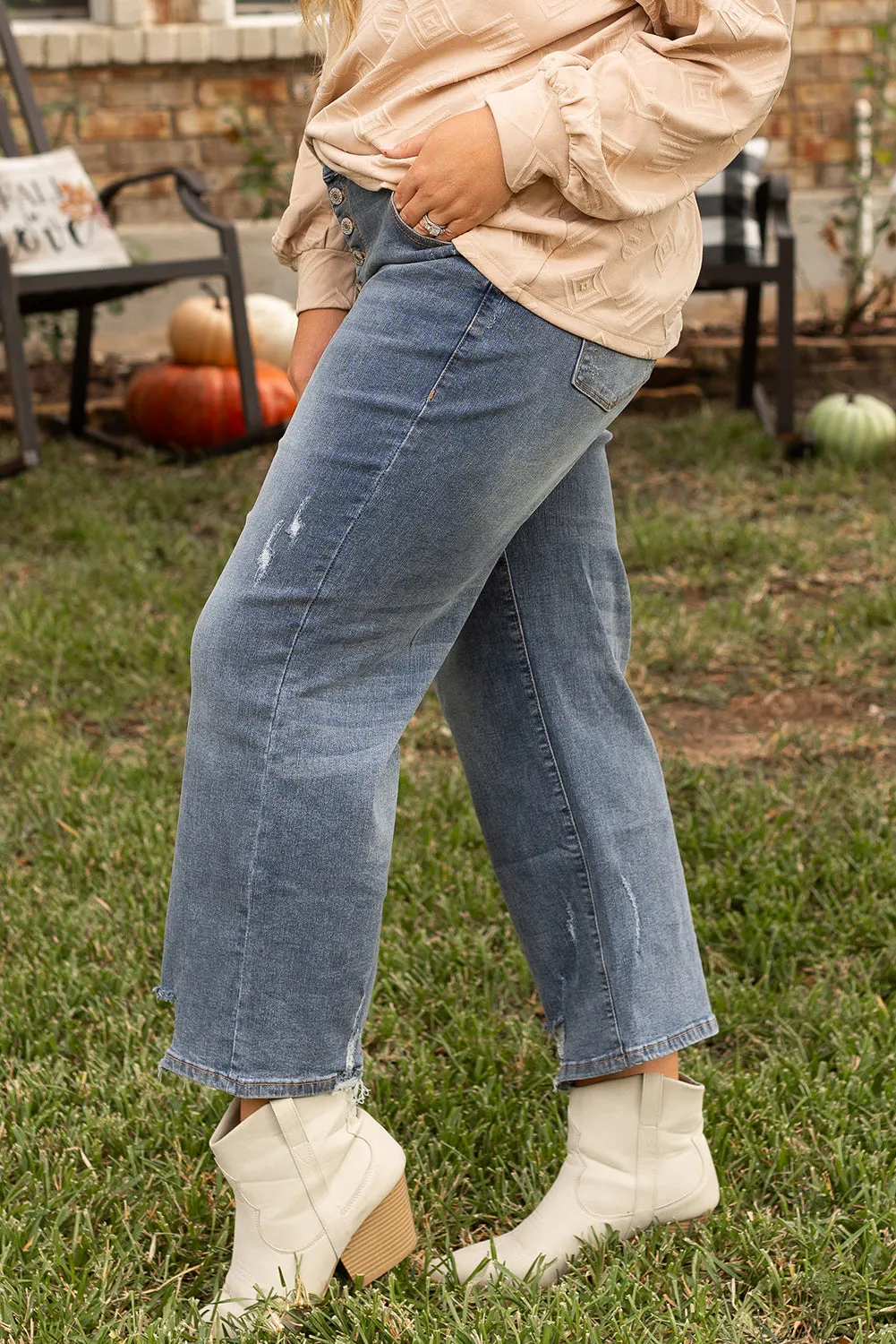 Plus Size High Waist Ripped Straight Leg Jeans