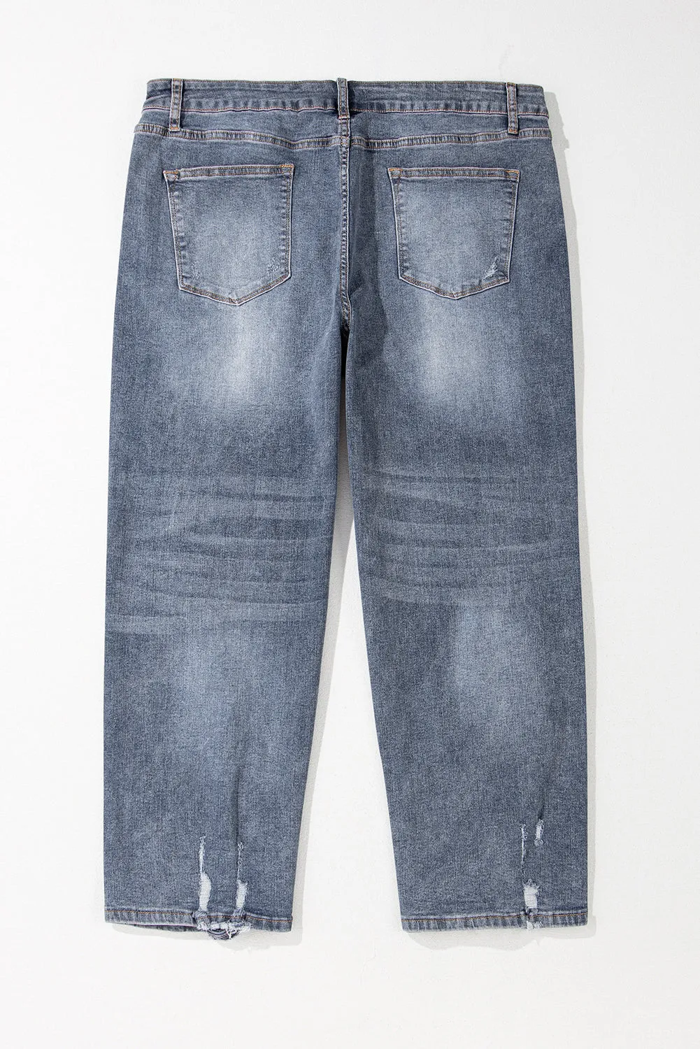 Plus Size High Waist Ripped Straight Leg Jeans