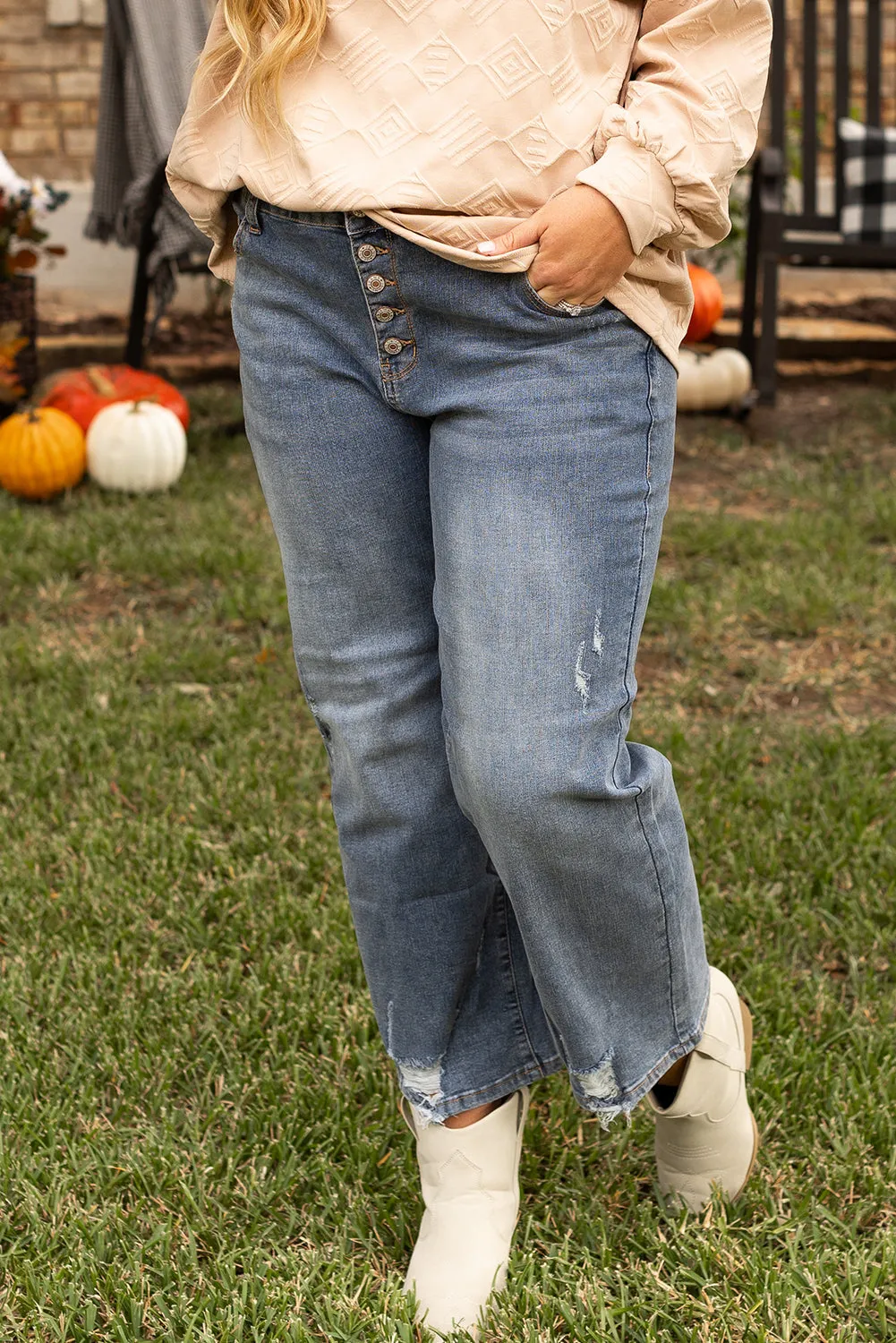 Plus Size High Waist Ripped Straight Leg Jeans