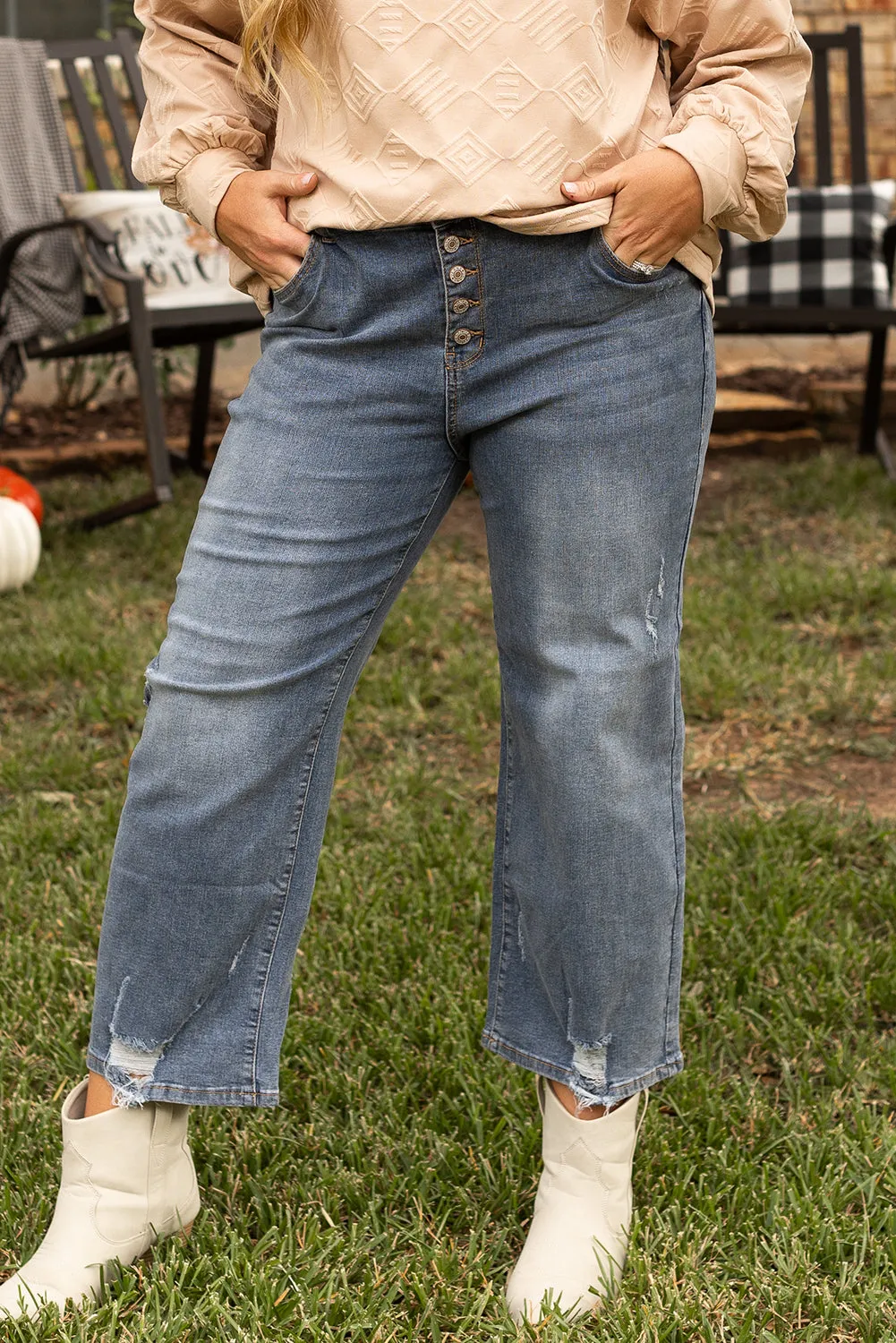 Plus Size High Waist Ripped Straight Leg Jeans