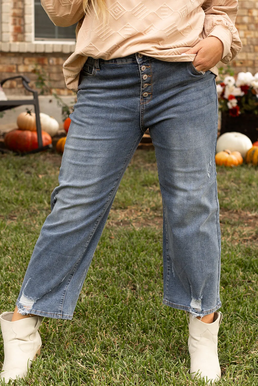 Plus Size High Waist Ripped Straight Leg Jeans
