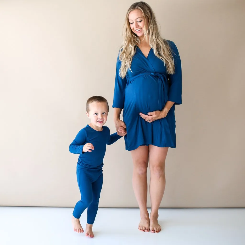 Posh Peanut Solid Color Sailor Blue Mommy Robe Navy