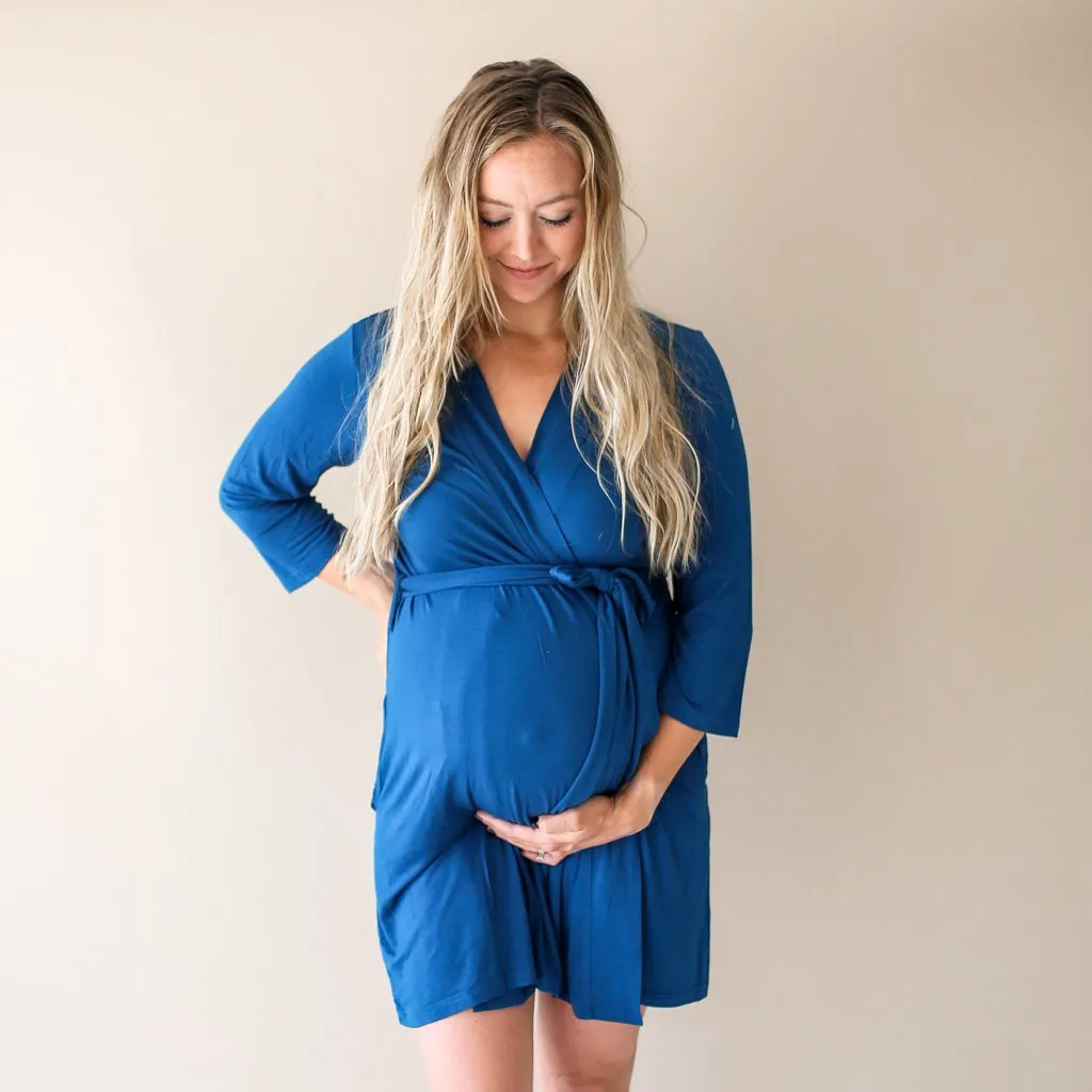 Posh Peanut Solid Color Sailor Blue Mommy Robe Navy