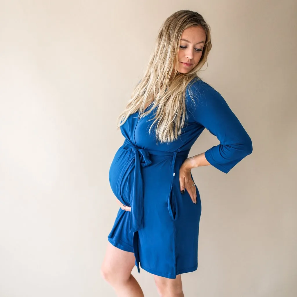 Posh Peanut Solid Color Sailor Blue Mommy Robe Navy