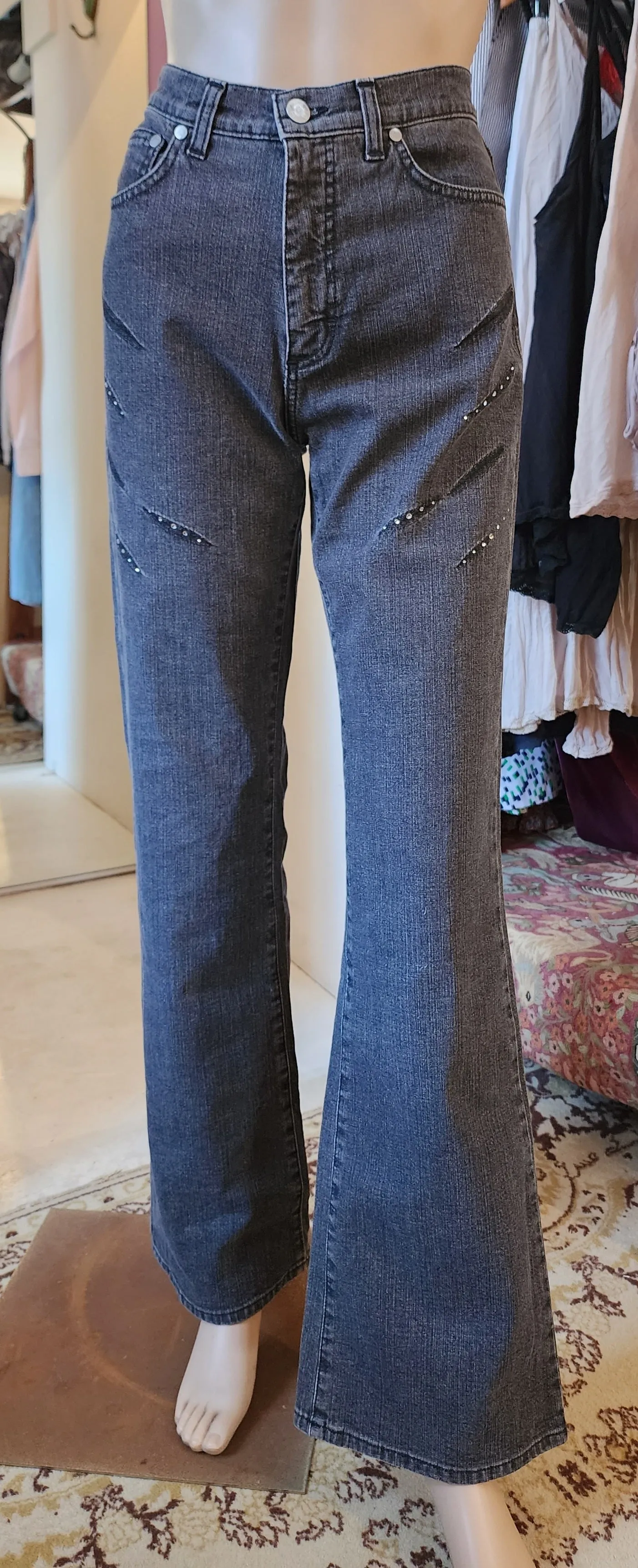Pre-Loved Jeans - Lisa Vatti Jeans "LVJ" Flare Charcoal Denim Jeans Sz 28