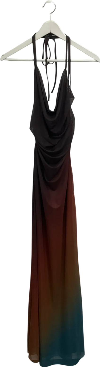 PrettyLittleThing Brown Ombré Mesh Cross Back Maxi Dress UK 14