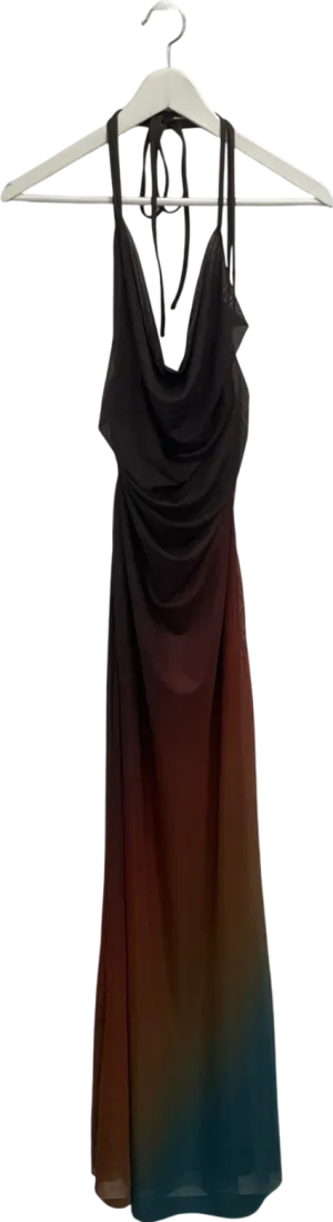 PrettyLittleThing Brown Ombré Mesh Cross Back Maxi Dress UK 14