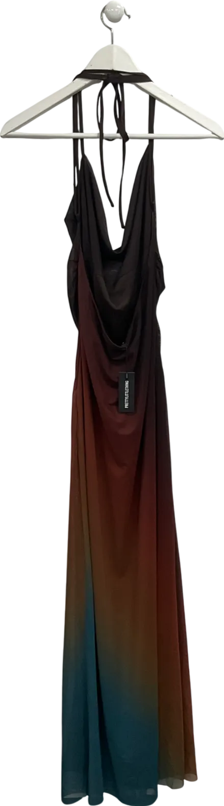 PrettyLittleThing Brown Ombré Mesh Cross Back Maxi Dress UK 14
