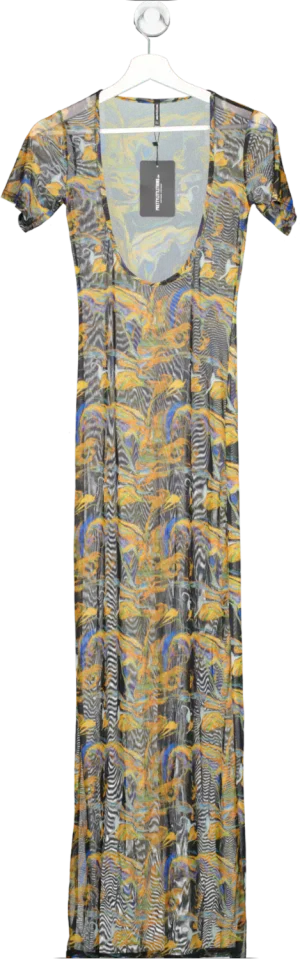 PrettyLittleThing Multicoloured Acid Print Mesh Scoop Neck Maxi Dress UK 6