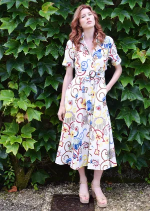 Princess Seam Short Sleeve Dress - Floral Linen