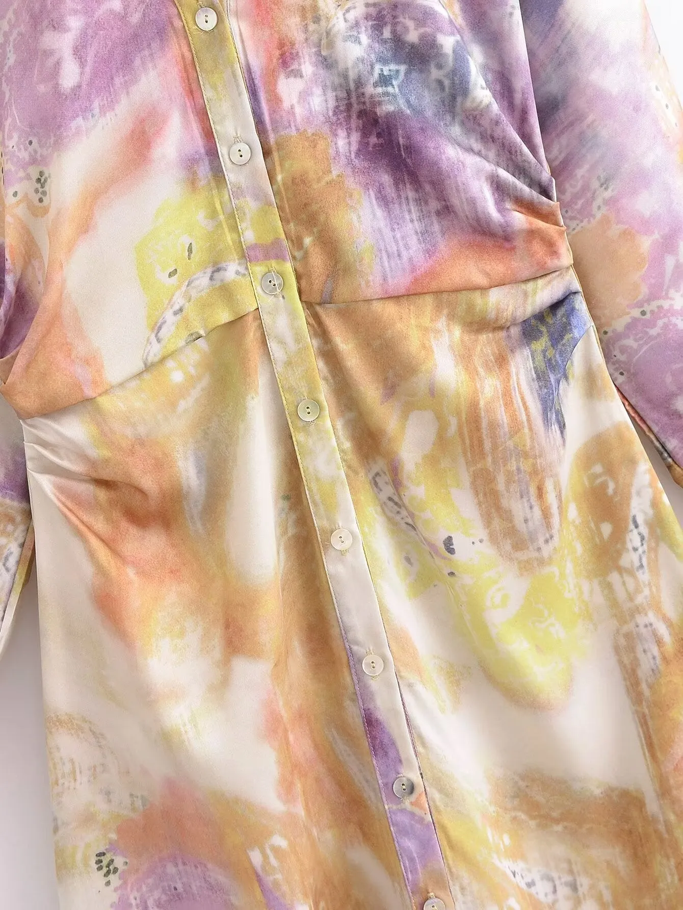 Print Long Sleeve Button Down Midi Dress