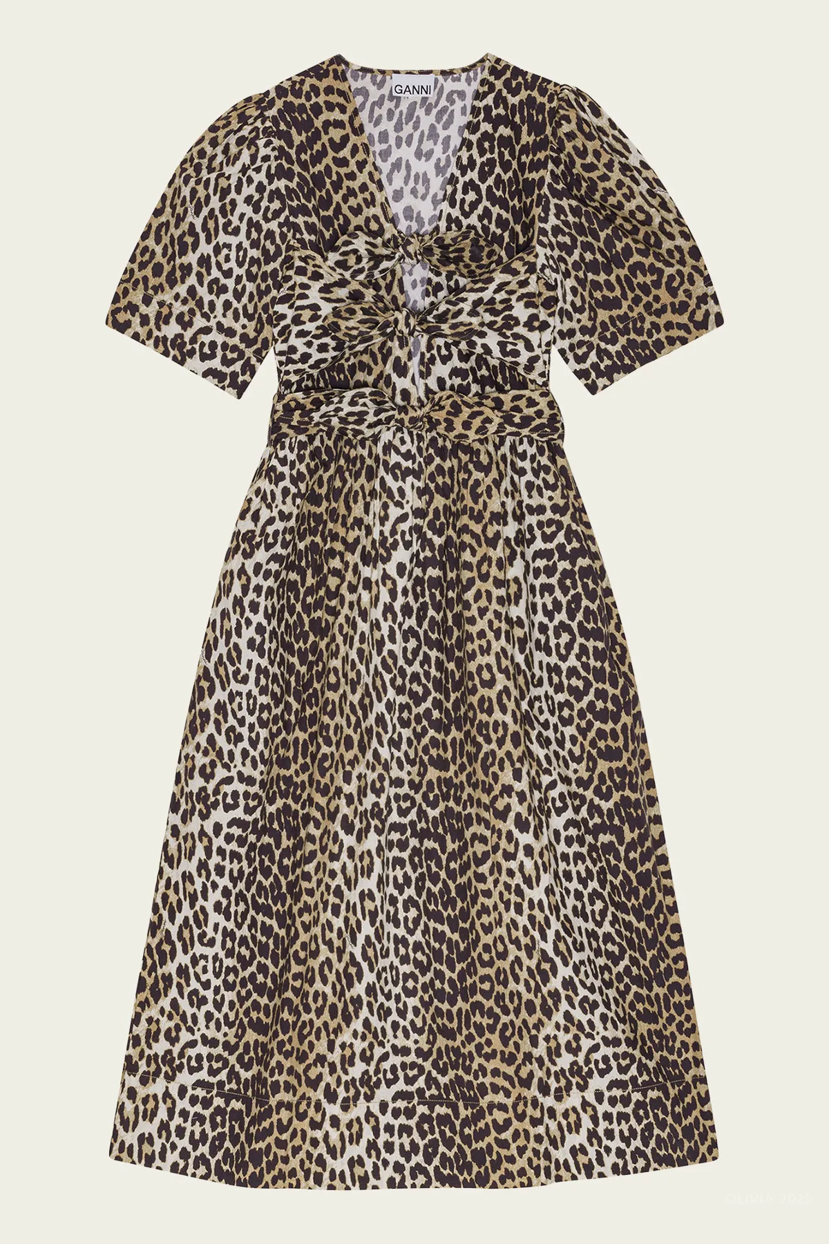 Printed Cotton Tie Strap Midi Dress in Leopard