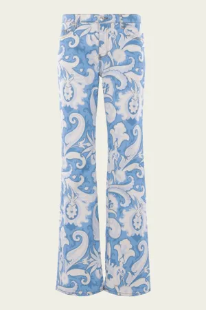 Printed Denim Straight-Leg Jeans in Blue Multi
