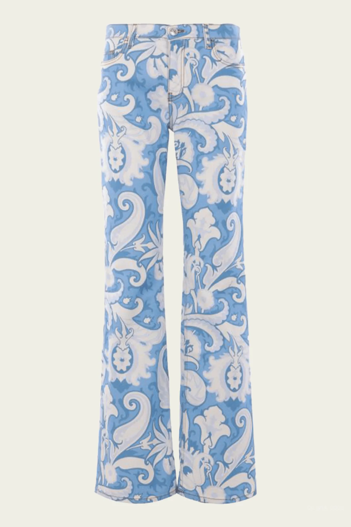 Printed Denim Straight-Leg Jeans in Blue Multi
