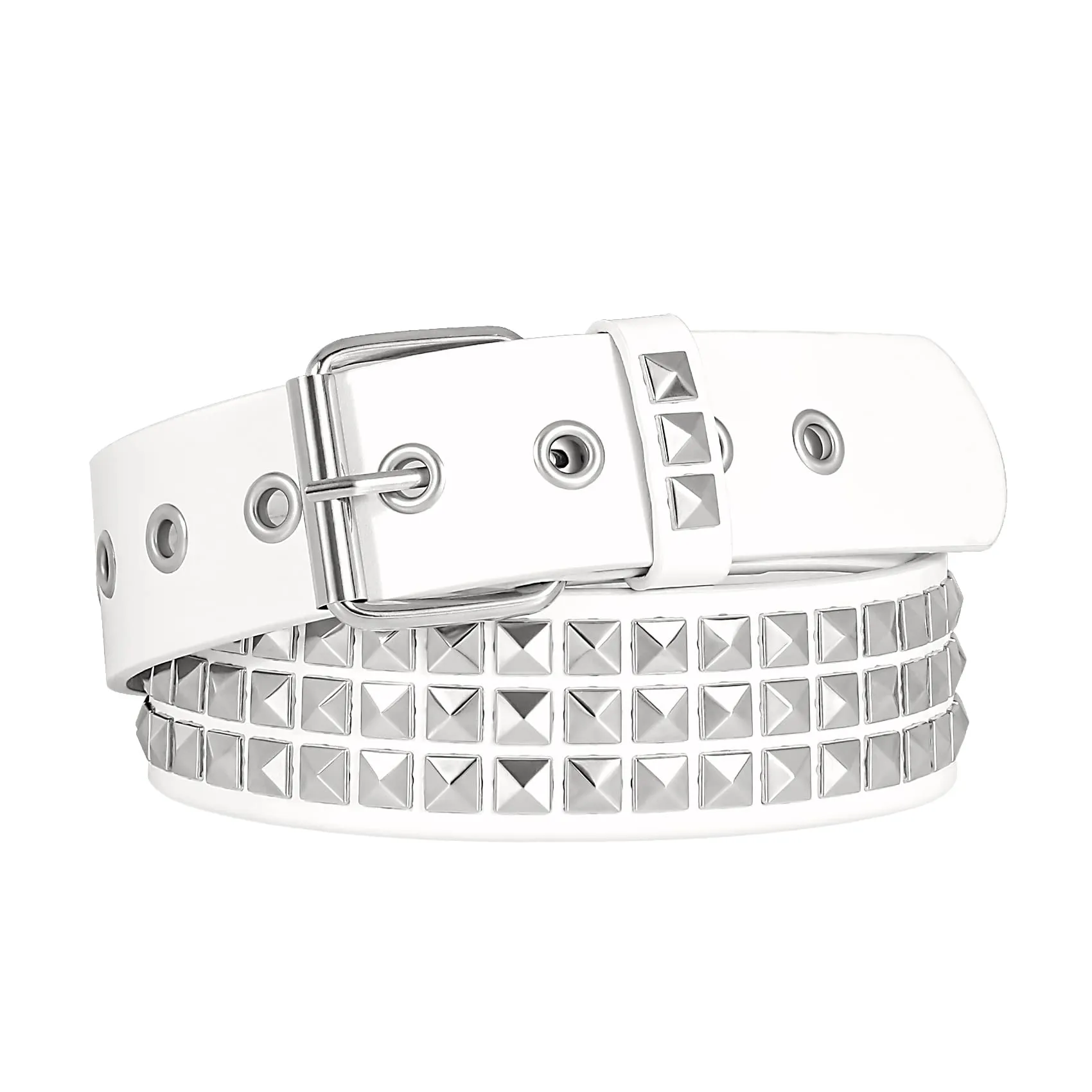 Punk Rivet Studded Belt Goth Row Pyramid Square Bead PU Leather Vintage Punk Rock Grommet Belt for Jeans Pants