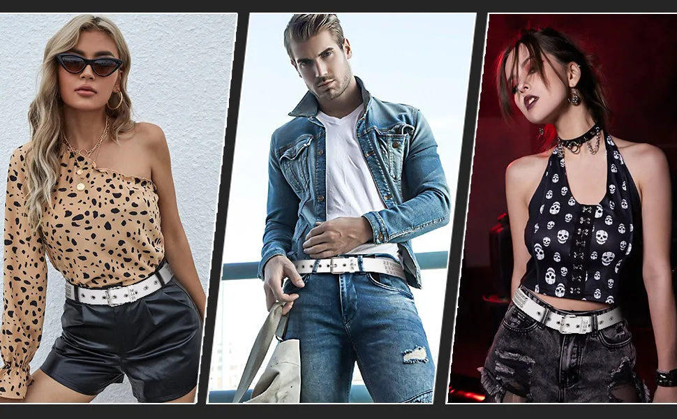 Punk Rivet Studded Belt Goth Row Pyramid Square Bead PU Leather Vintage Punk Rock Grommet Belt for Jeans Pants