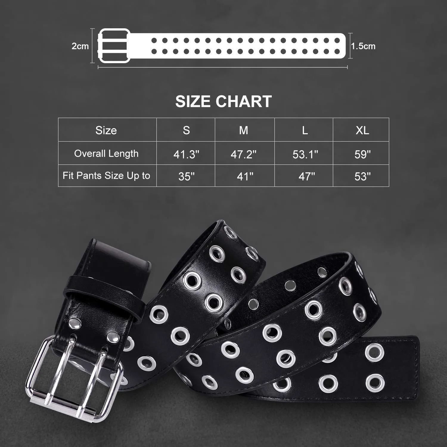 Punk Rivet Studded Belt Goth Row Pyramid Square Bead PU Leather Vintage Punk Rock Grommet Belt for Jeans Pants
