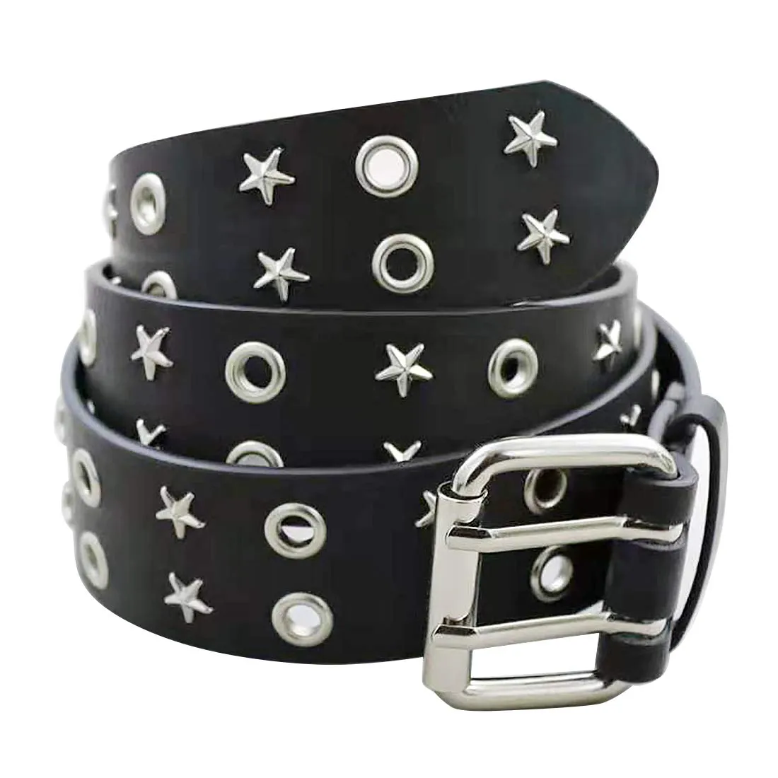 Punk Rivet Studded Belt Goth Row Pyramid Square Bead PU Leather Vintage Punk Rock Grommet Belt for Jeans Pants