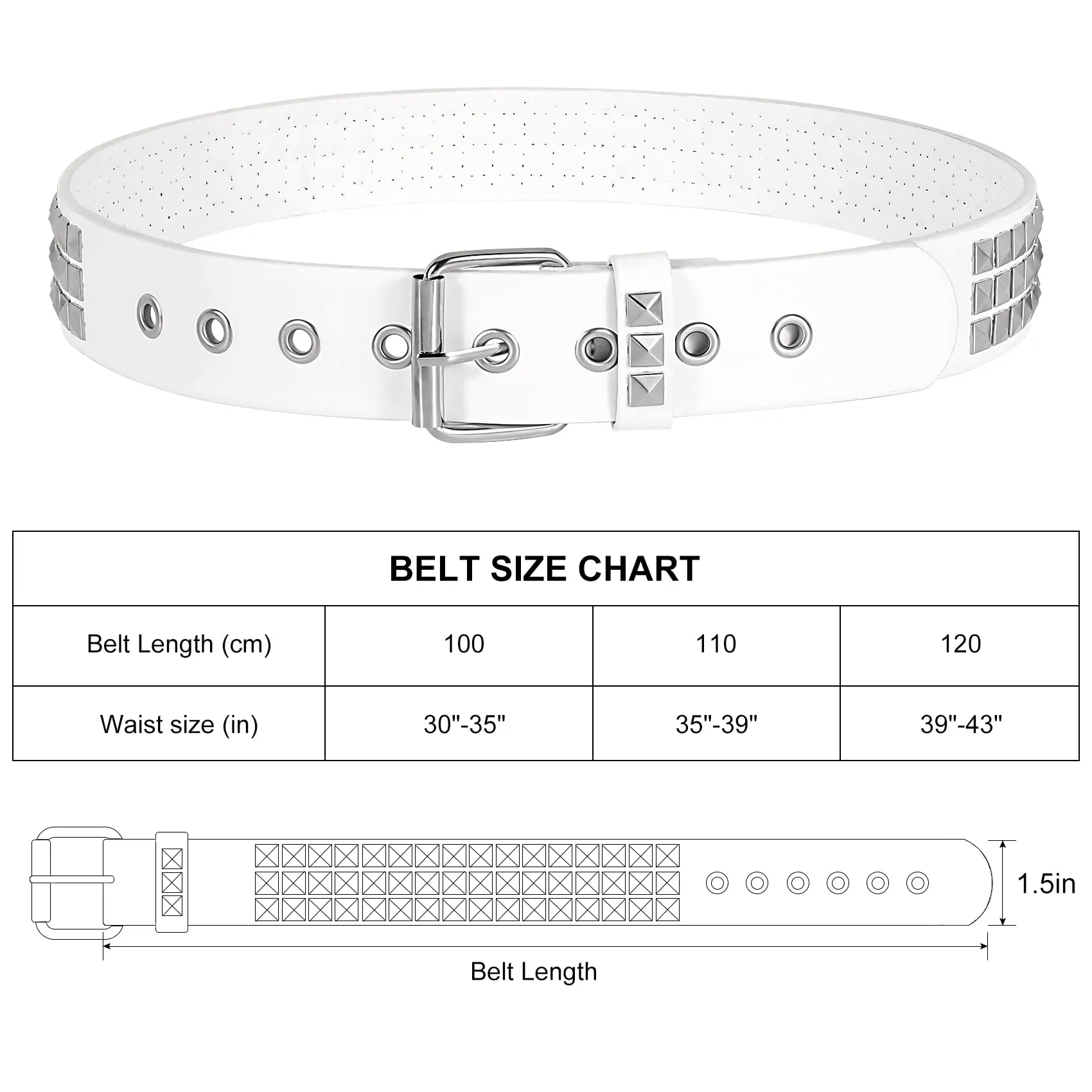 Punk Rivet Studded Belt Goth Row Pyramid Square Bead PU Leather Vintage Punk Rock Grommet Belt for Jeans Pants