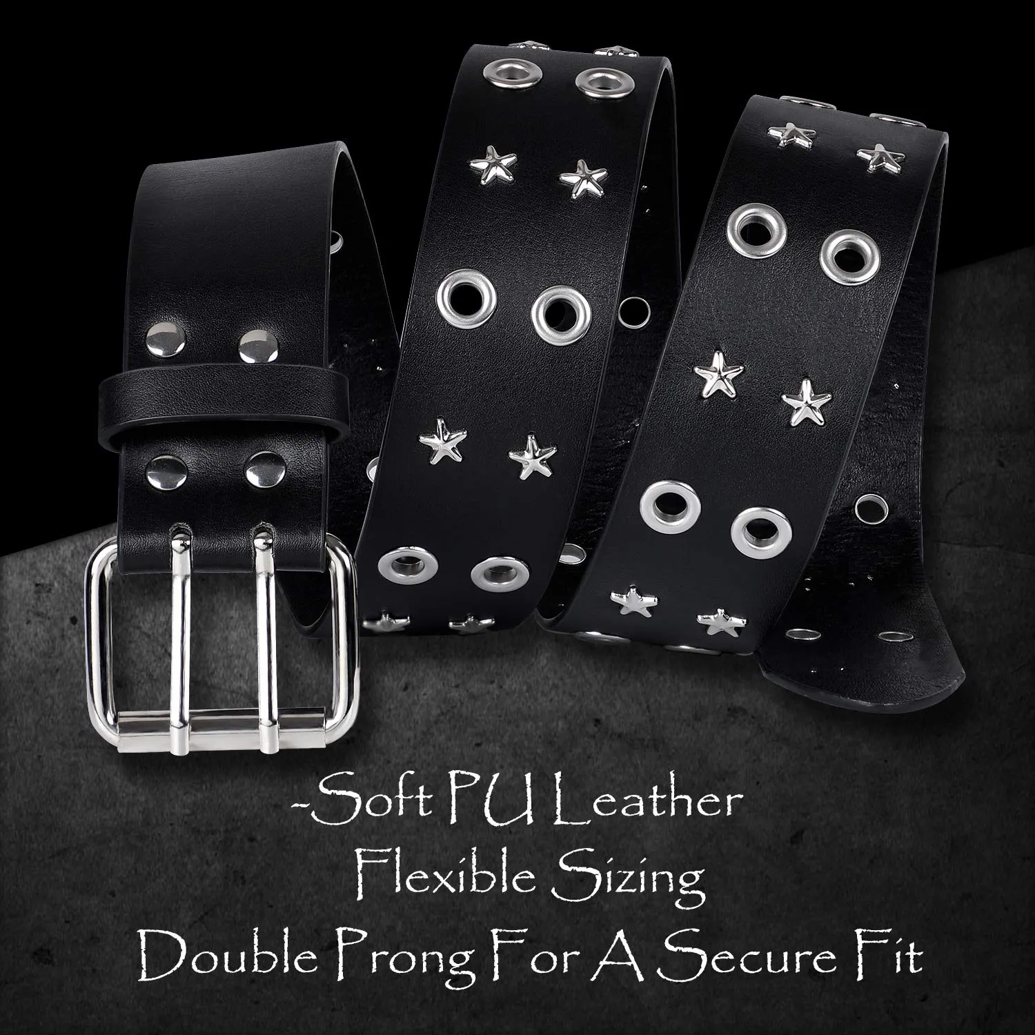 Punk Rivet Studded Belt Goth Row Pyramid Square Bead PU Leather Vintage Punk Rock Grommet Belt for Jeans Pants