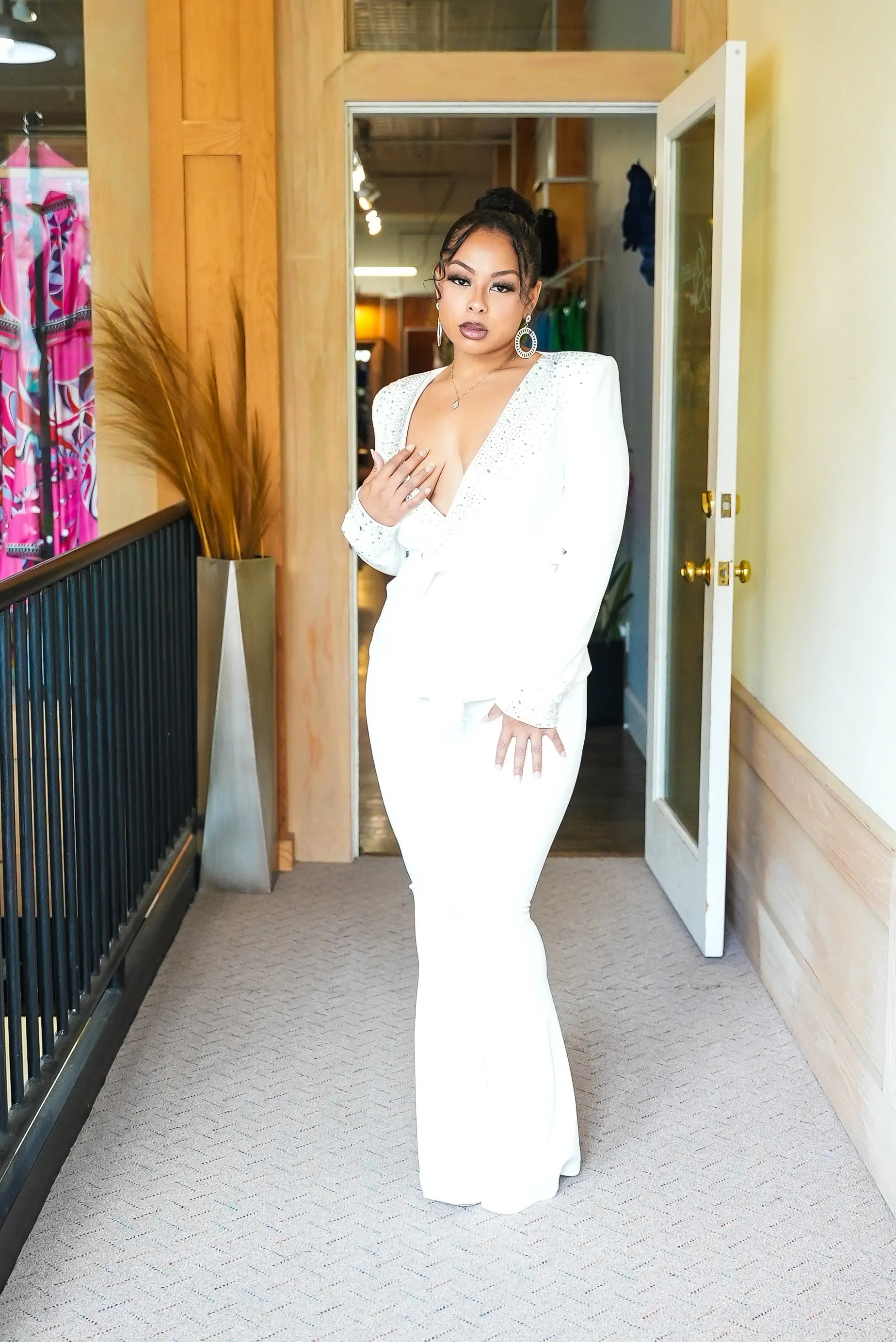 Pure White Studded Out Pants set