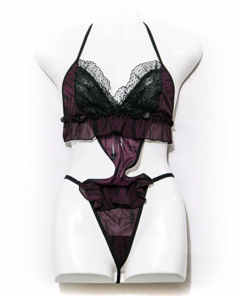 Pussy Cat Lingerie Set - Maroon