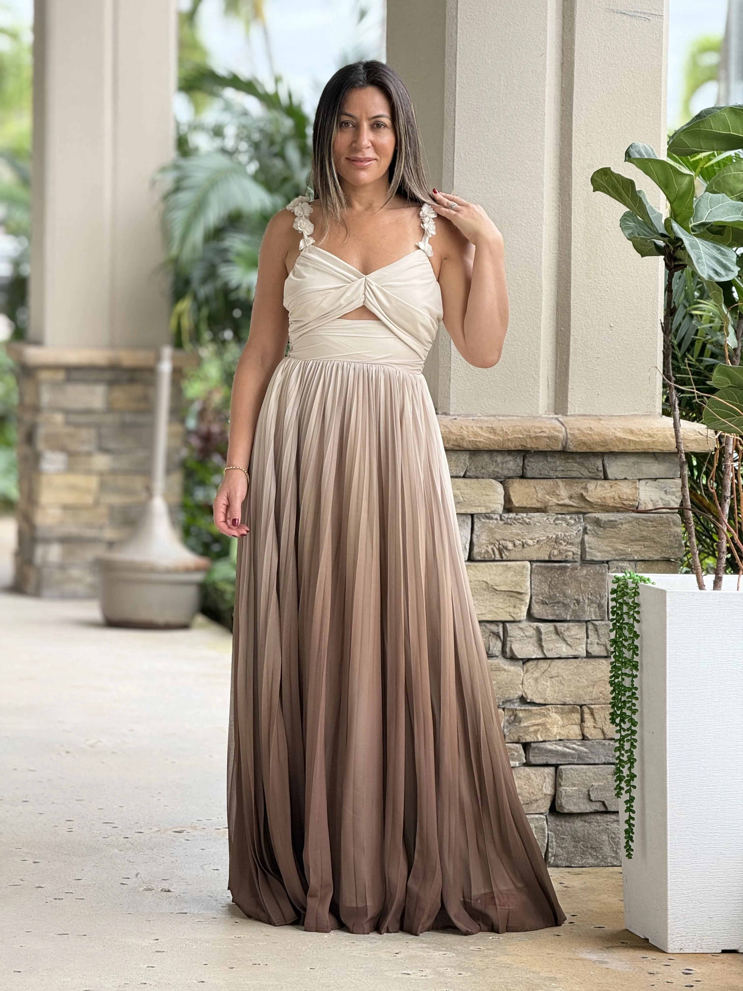 "Amanda" Ombre Pleated Maxi Dress