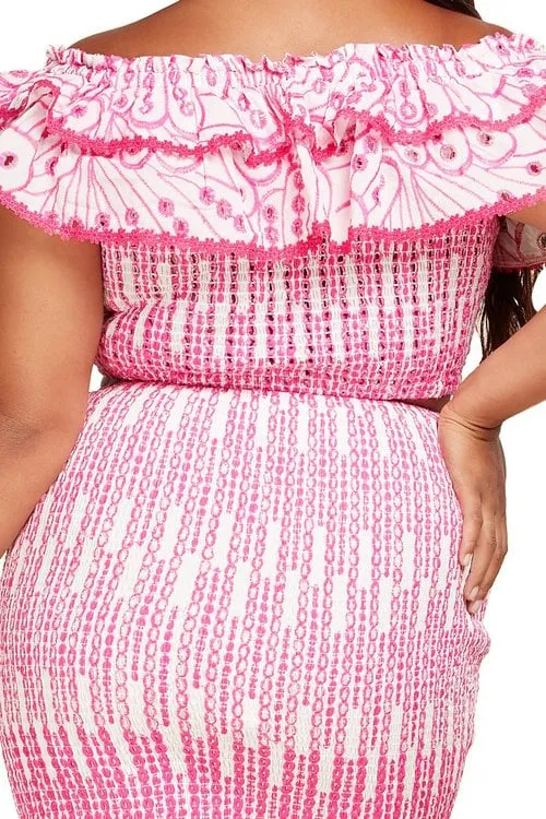 "BARBIE GIRL" TWO PIECE SET OFF SHOULDER TOP & MERMAID SKIRT (PLUS SIZE)