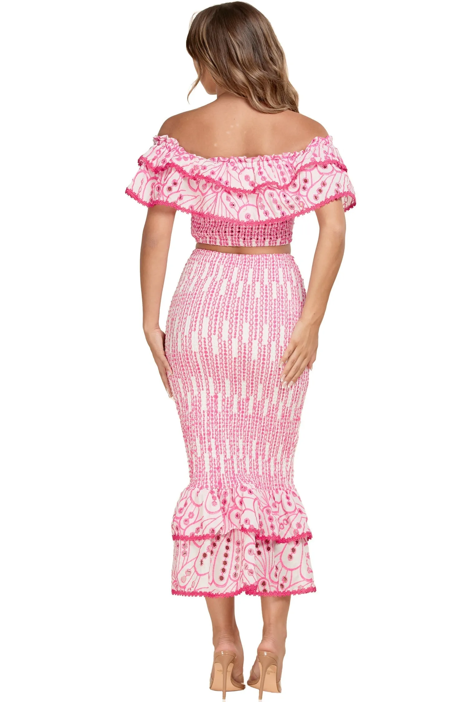 "BARBIE GIRL" TWO PIECE SET OFF SHOULDER TOP & MERMAID SKIRT (PLUS SIZE)