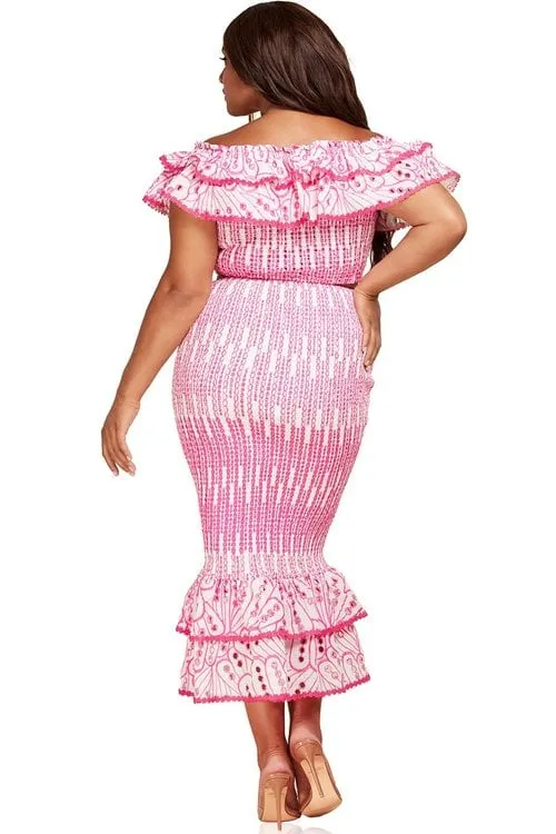 "BARBIE GIRL" TWO PIECE SET OFF SHOULDER TOP & MERMAID SKIRT (PLUS SIZE)