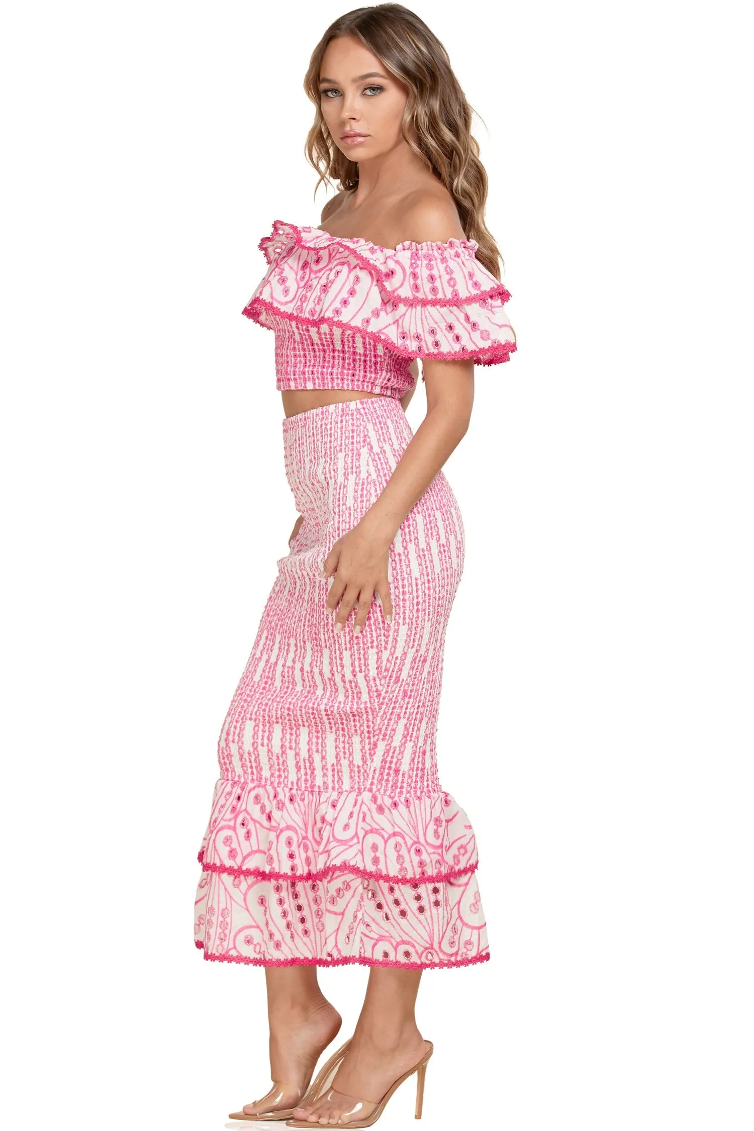 "BARBIE GIRL" TWO PIECE SET OFF SHOULDER TOP & MERMAID SKIRT (PLUS SIZE)