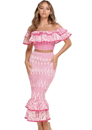 "BARBIE GIRL" TWO PIECE SET OFF SHOULDER TOP & MERMAID SKIRT (PLUS SIZE)