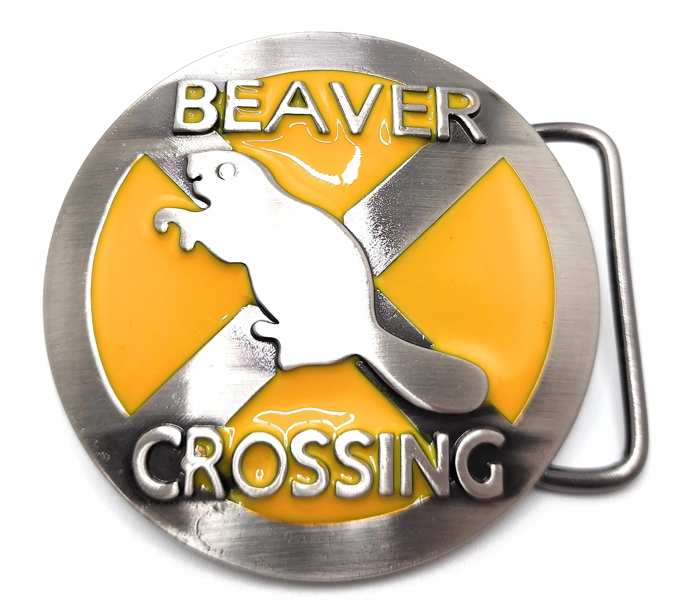"BEAVER CROSSING" Funny Vulgar Belt Buckle