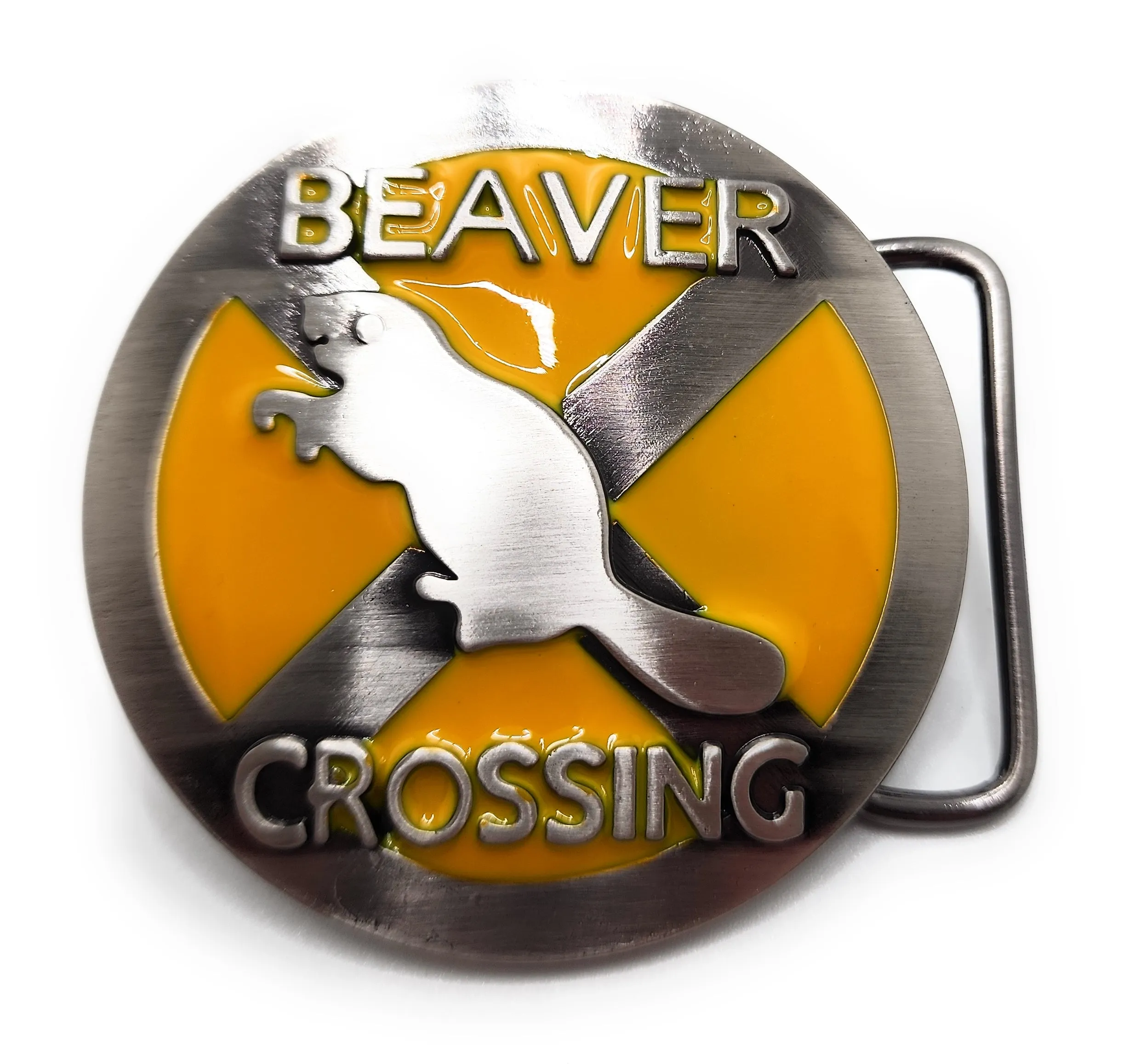 "BEAVER CROSSING" Funny Vulgar Belt Buckle