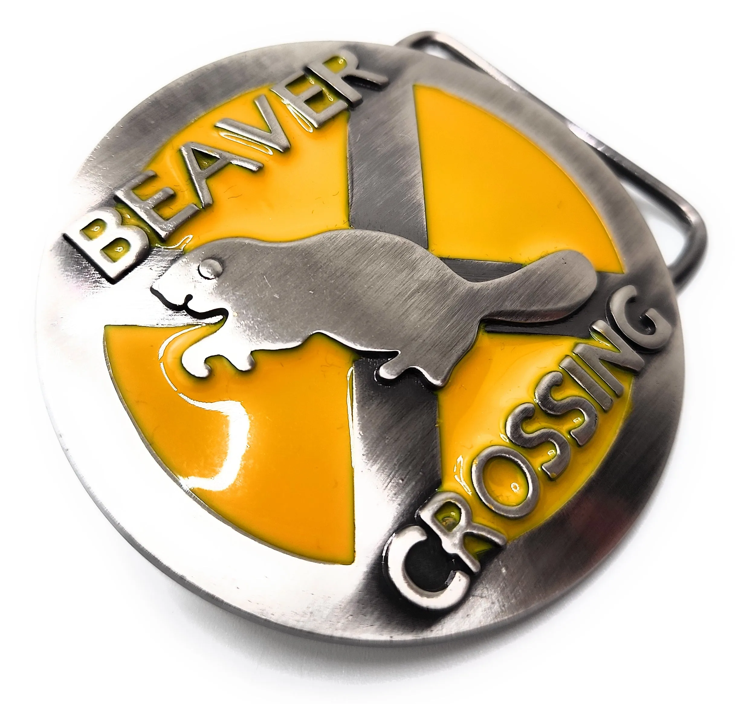 "BEAVER CROSSING" Funny Vulgar Belt Buckle