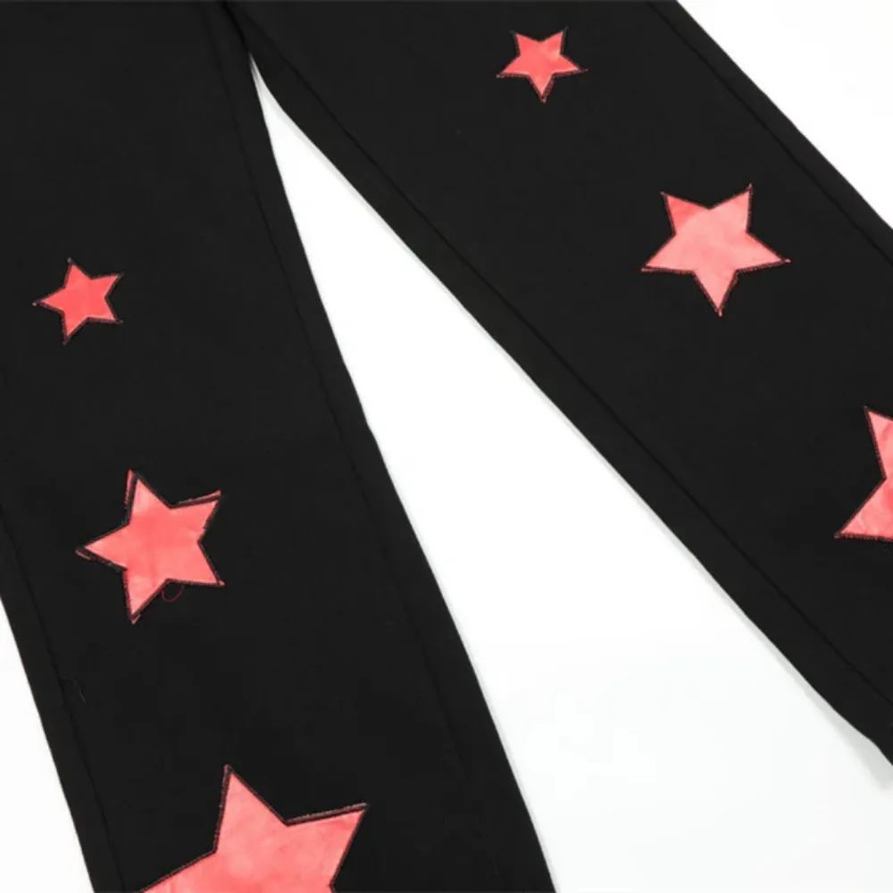 "Vintage Flame Embroidery Straight Leg" Jeans