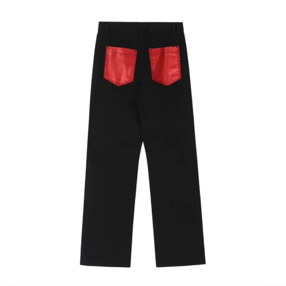 "Vintage Flame Embroidery Straight Leg" Jeans