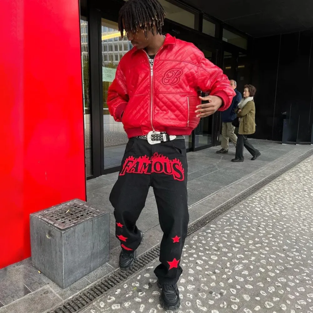 "Vintage Flame Embroidery Straight Leg" Jeans