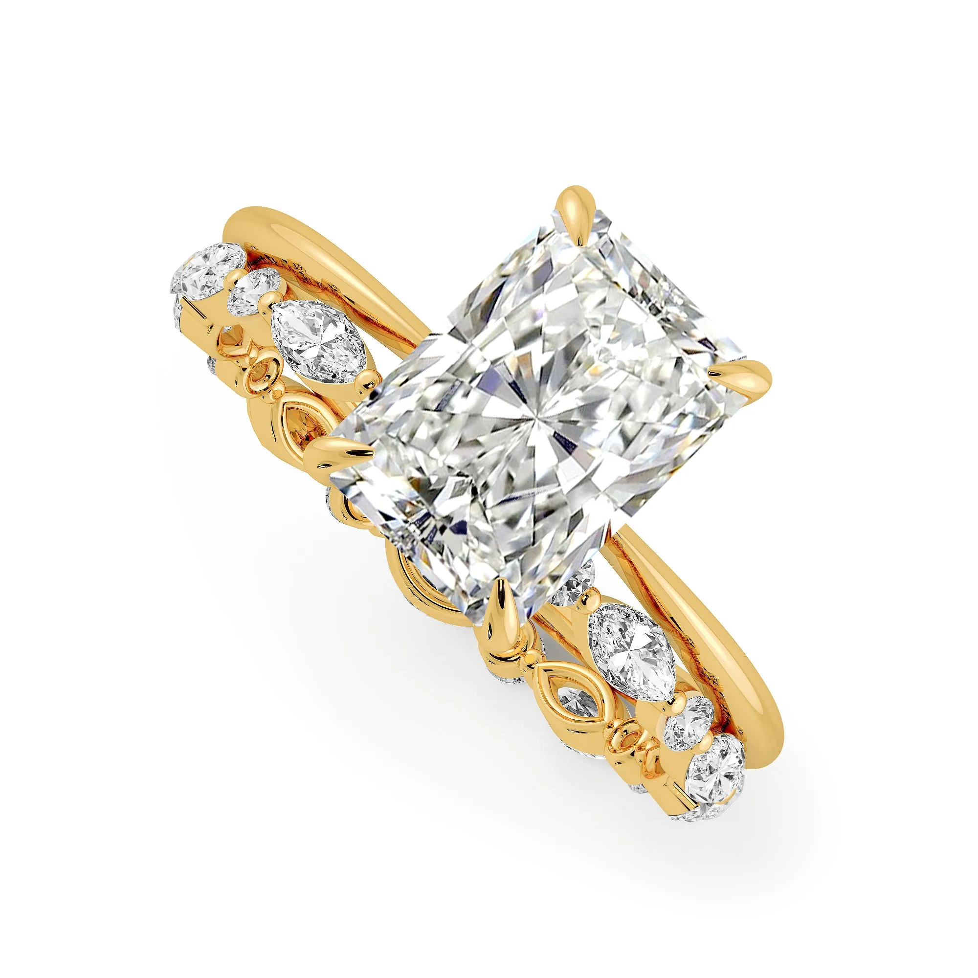 Radiant Cut Hidden Halo Engagement Ring Bridal Set - 485
