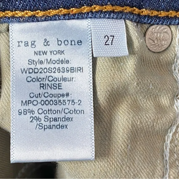 Rag &amp; Bone Nina High Rise Skinny Ankle Jeans Sz 27